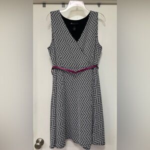 Lane Bryant black/white polka dot swing dress - size 16 - with pink belt